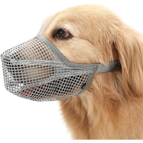 Grå M Hundemundkurv med Justerbare Remme, Bløde Netbeklædte Mundkurve til Små, Mellemstore og Store Hunde