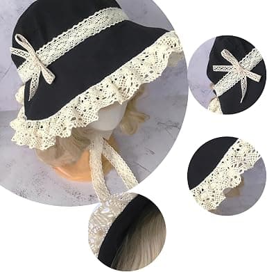Viktoriansk Hættehat Med Blondebånd Base - Åndbar Mørk Elegant Viktoriansk Hat 26*26*26cm