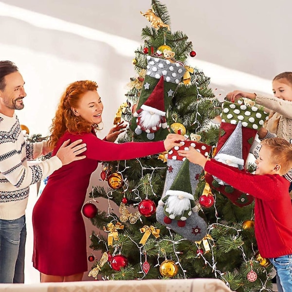 Julstrumpor 3-pack, 3D Tomtar Julstrumpor för Familjens Juldekoration