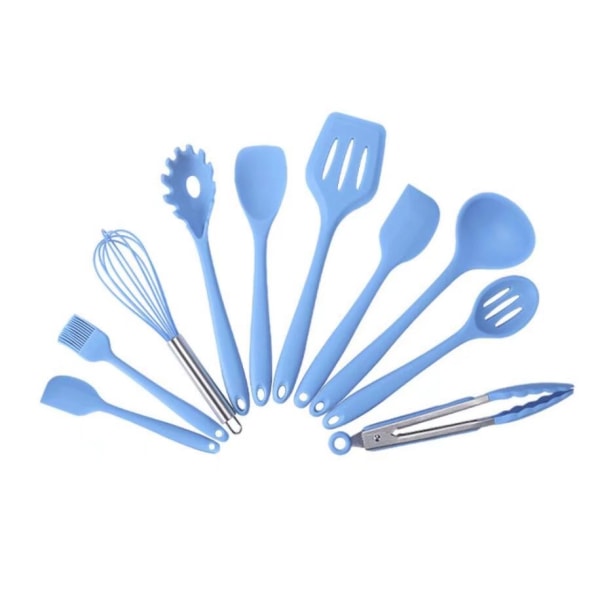 Silikoniset ruoanlaittovälineet ja ruoanlaittovälineet 10-osainen tarttumaton set, ruoanlaittovälineet, leivontavälineet, sininen