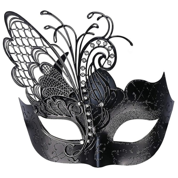 Sommerfugl Rhinestone metal venetiansk kvinde maske til maskerade/mardi Gras fest/sexet kostume bold/bryllup (1 stk, sort)