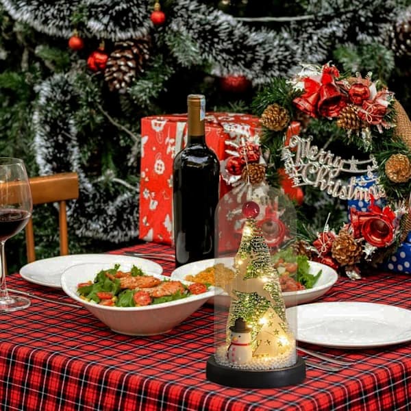 HA-Tabletop Christmas Tree with String Lights Mini Artificial Christmas Tree Frosted Tree Winter Christmas Party Table Lighting Decoration