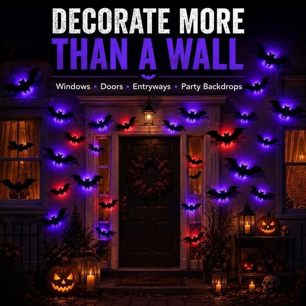 3D LED Luminous Bat Wall Decorations, Halloween Flying Bats Set, 24-piece 24pcs 24pcs