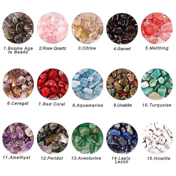 Edelsteinsperler som er kompatible med smykkefremstillingssett 15 farger Crystal Stone Beads