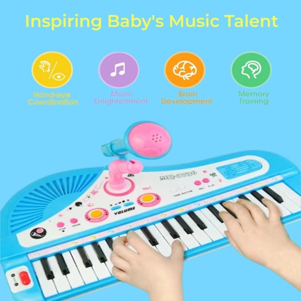 Lasten kosketinsoittimet Piano, 37 koskettimet Toddler pianonäppäimistö aloittelijoille Mininäppäimistö Piano Musiikki Elektroninen (sininen)