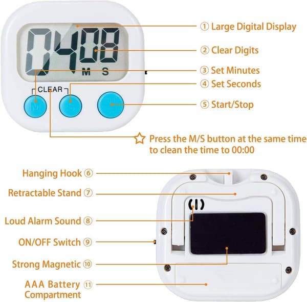 2-pack Digital Kitchen Timer with Large Digits and Loud Alarm