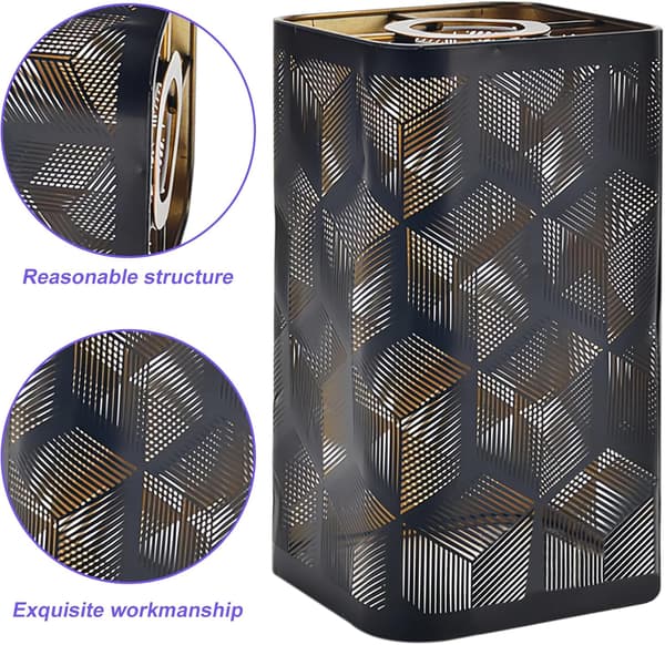 Hollow Metal Lampshade, 12x20 cm, Retro Floral Pattern, Table Lamp with Removable Square Lampshade for E27 and E26 Bulbs