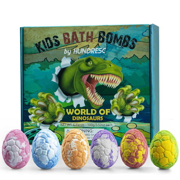 100% Nya Badbomber för Barn med 6 st Överrasknings-Dinosaurie Leksaker Inuti, Organiska och Naturliga Bubbelbad Fizz Spa Badbomb Set Present