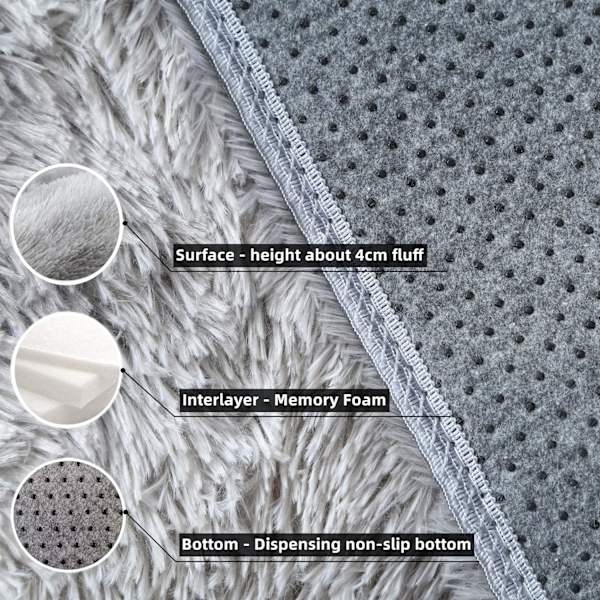 Luddensvart Faux Fur Golvmatta Gradient Matta Dekorativ Golvmatta för Sovrum Vardagsrum Matrum (Ljusgrå, 80×160cm)