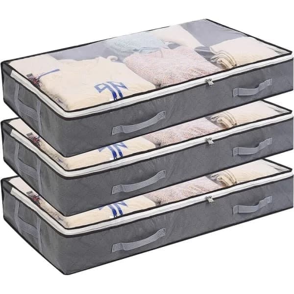 st Under Bed Storage Boxes Foldable Clothes Bags 75L Large Storage Containers with Transparent Window Handle