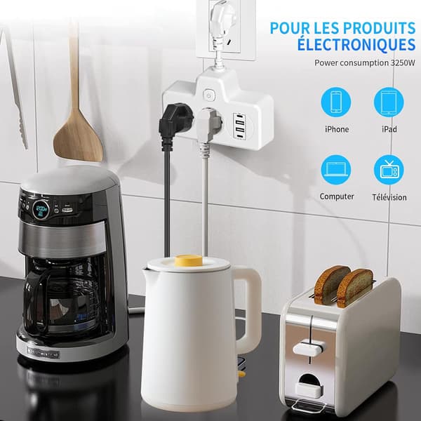 EU-uttak, grenuttak, vegguttak, PD QC3.0-lader, multilader, USB-lader med strømbryter (hvit), høy kvalitet