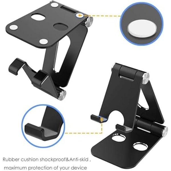 Foldbart Mobiltelefonstativ (Sort), Tabletholder, Kompatibelt Basisstativ til Mobiltelefoner, Ac