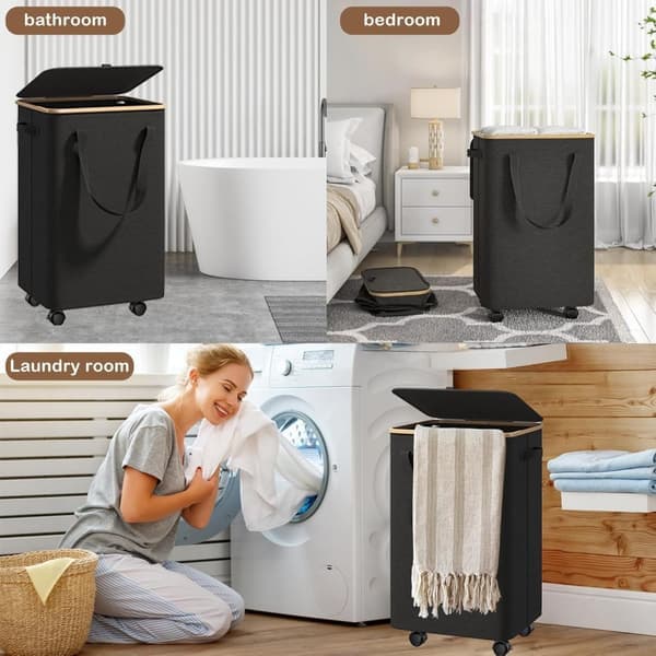 Large Laundry Basket with Wheels – 70L Foldable Laundry Hamper with Lid and Removable Inner Bag