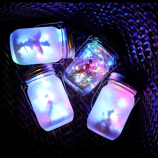 Fairy Solarlykta, Mostof IP44 Vattentät Utomhus Mason Jar Sollampa för Patio Gräsmatta Festbelysning Trädgårdsdekoration (Färgglad)