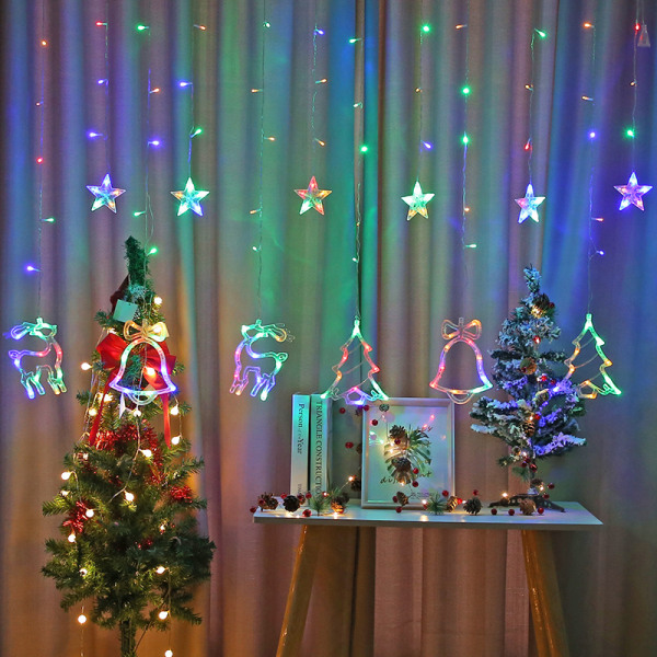 LED julevindueslys (farverigt) med fjernbetjening 8 lystilstande, batteridrevet, vandtæt julepynt til indendørs udendørs