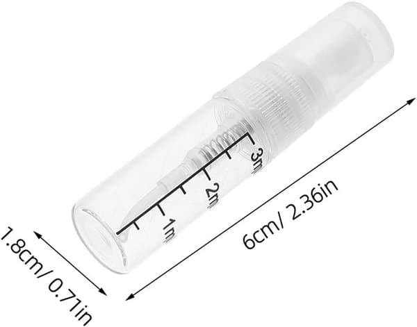 5 st 3 ml sprayflaskor i glas, påfyllningsbara finfördelare, bärbar parfym, aromaterapi, tomma reseflaskor med graderade markeringar