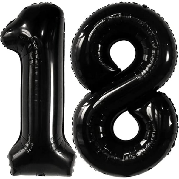 Musta numero 18 ilmapallofolio, 40 tuumaa, musta 18-vuotispäivän ilmapallo, syntymäpäiväkoristeet