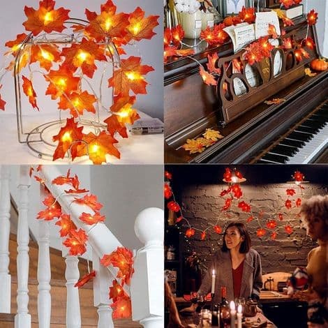 6m Battery Operated Maple Leaf String Lights, Autumn Decoration for Christmas Thanksgiving, 2 pcs, 40 LED String Lights