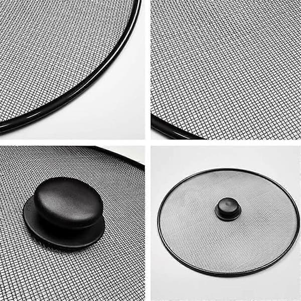 3 Pcs Kitchen Splatter Screen, Frying Pan Splatter Guard, Grease Splatter Protector, Mesh Oil Proof Pot Lid Black