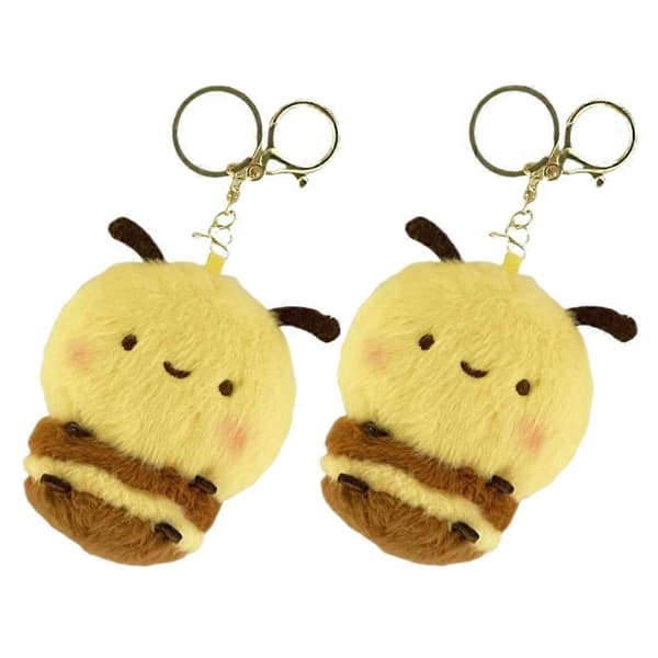 Plush Bee Keychain, Yellow Bee Charm, Keychain Set
