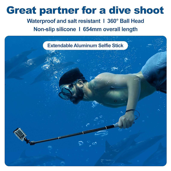 25,7-tommer Selfie Stick Rustfri 360° Drejelig Aluminium Legering 1/4-tommes Skrue Med 3-grenet Adapter