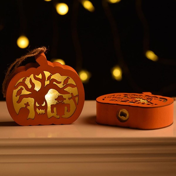 Puinen Kurpitsa Halloween LED-Valot Haukuttu Talot Kattoon Ripustettava Koriste Juhlat Kauhu Koristelinja Haamu