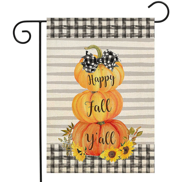 12x18 tuuman Happy Fall Garden Lippu Kaksipuolinen Buffalo Plaid Auringonkukka Kurpitsat Kiitospäivä Puutarha Lippu Syksy Halloween