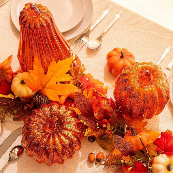 Glas Græskar Lysende med Timer Ornament LED Lampe til Borddekoration Thanksgiving Halloween Efterår
