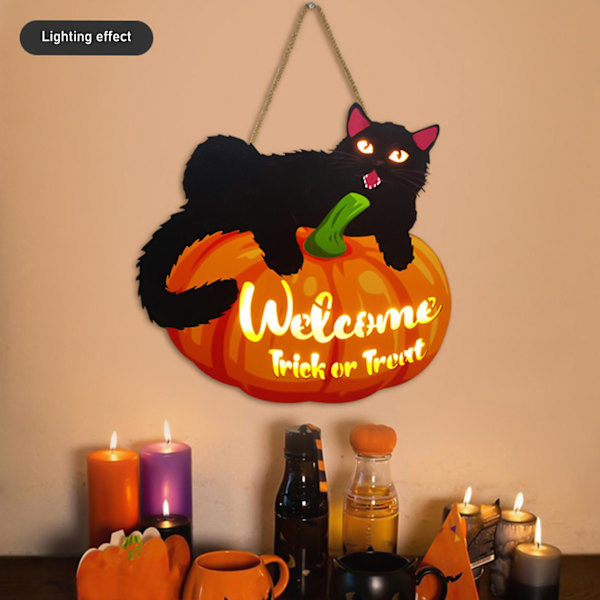 Halloween Henge-skilt med lys, Velkommen-skilt til inngangsdøren, Vegg-skilt til innendørs dekorasjon, Hjemmedekorative skilt, Halloween-festdekorasjon, Oransje