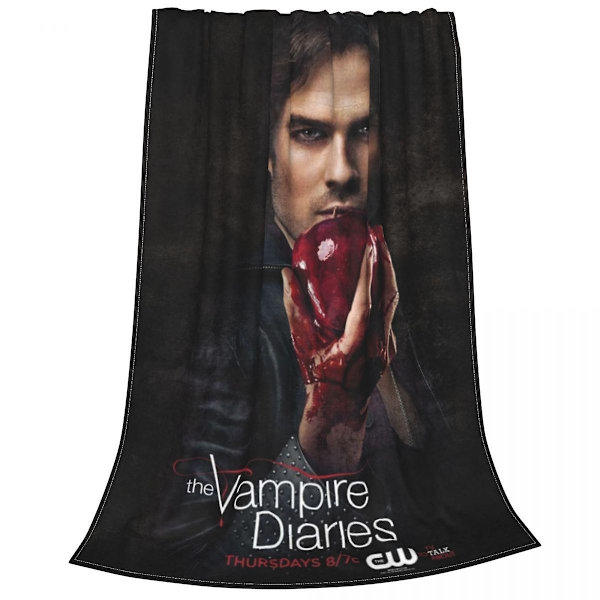 Damon Salvatore The Vampire Diaries Fleece-teppe - Horror, Multifunksjonelt, Varmt, Reiseteppe, Sengteppe