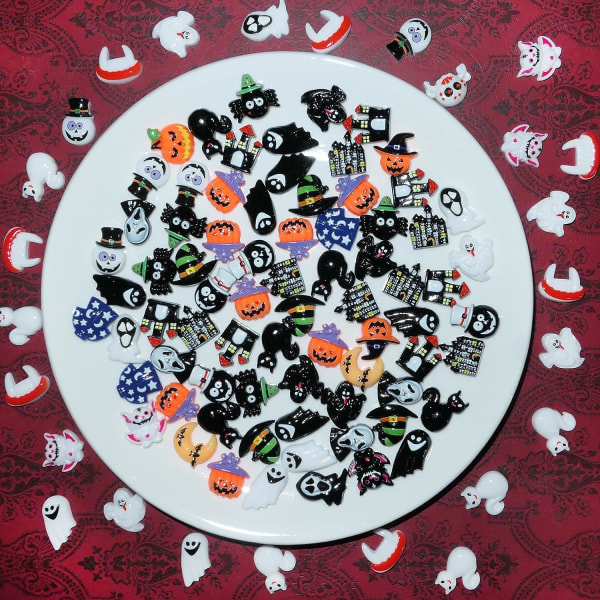 Halloween Resinberlocker för pyssel, 100 st Charm Beads Miniatyrprydnader för Halloween Dekorationer Skrapbok och Min