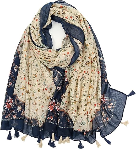 Boho Tørklæde til Kvinder Letvægts Blomstret Printet Sjal Efterår Vinter Mode Frynset Sjal-FM-