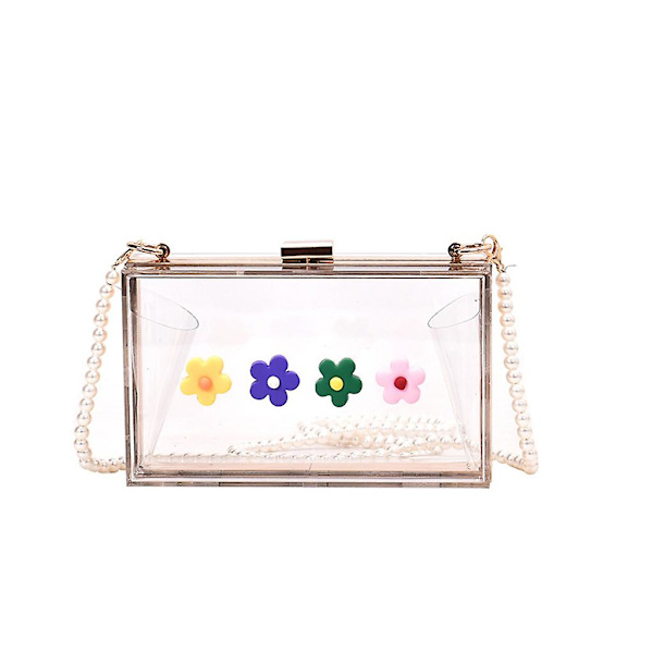 Kvinders Transparent Håndtaske Aftenfest Brude Clutch Skuldertaske Prom Bryllup FGul Blomst