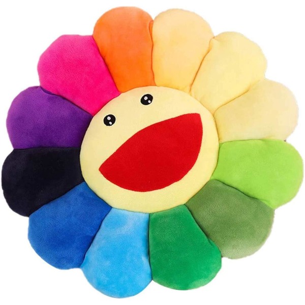 Färgglad plysch solros kastkudde, leende ansikte Murakami Flower Floor Kudde, Färgglad solblom Plysch leksak, Pet Kudde Mat Kudde, Hem Bedro