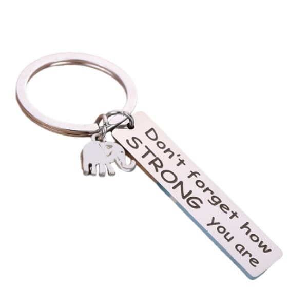 Elephant Keychain with Inspirational Text Silver Silver