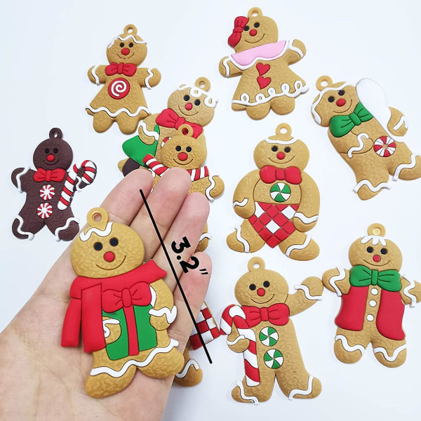 12 stycken pepparkaksgubbe-prydnader för julgransdekorationer, fina hängande dockcharm, rolig barnpresent till julgranspynt, semester, Mul