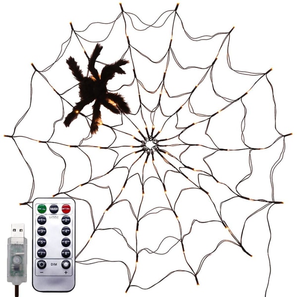 Halloween LED-spindelnätsträngljus med fjärrkontroll 8 lägen Nätstämningsljus Utomhus Inomhus Festdekoration USB