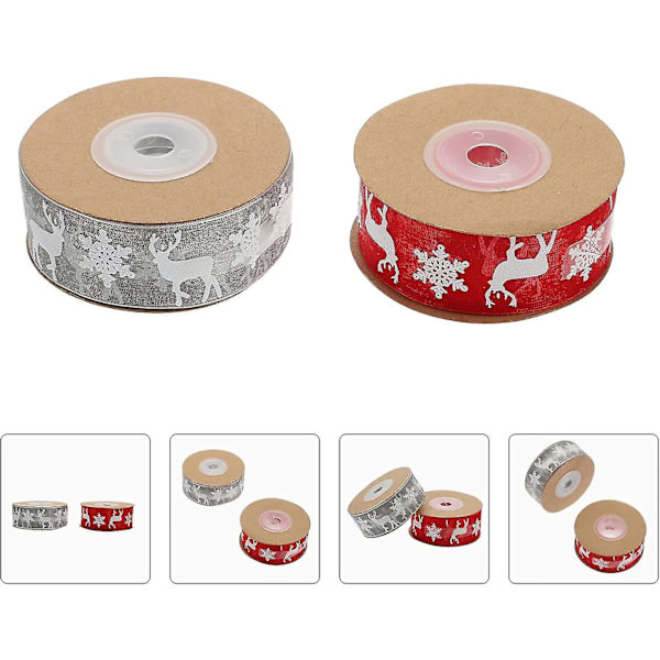 Inslagningsband Rulle: DIY Julgåva Inslagningsband Med Älg Rensa Snöflinga Tryck Vinter Semester Inslagning Förpackningsmaterial (röd Grå) (2 st)