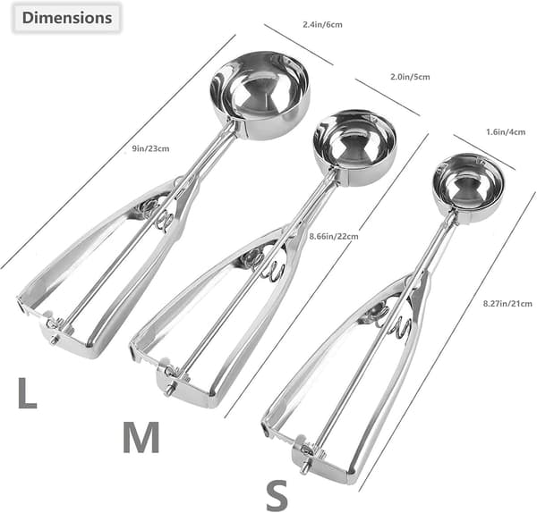 Ice Cream Scoop, 3-Piece Cookie Scoop Set, Stainless Steel Ice Cream Scoop with Trigger Release, Large/Medium/Small Cookie Scoop for Baking