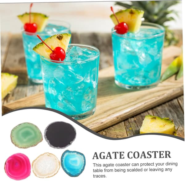 Coasters Copper 5pcs Natural Agate Coasters Coffee Tea Coaster Set