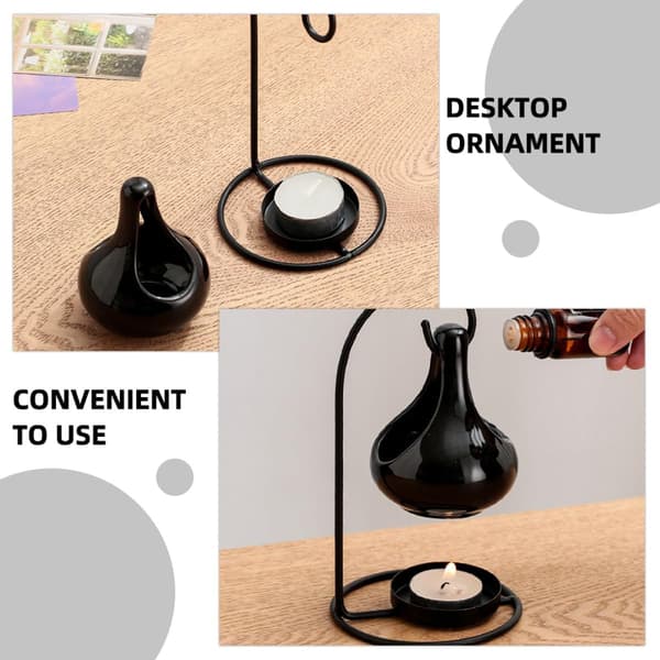 Tealight Holder Incense Burner Ceramic Essential Oil Warmer Large Capacity Smooth Surface Black