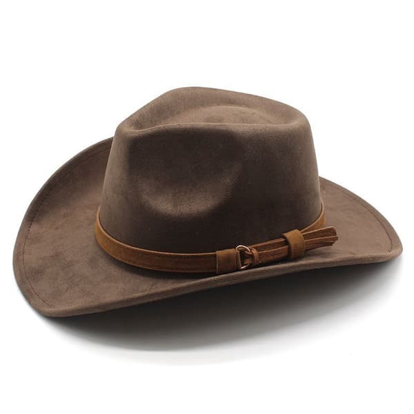Tweed Hat Suede Western Cowboy Bowler Hat - Brown