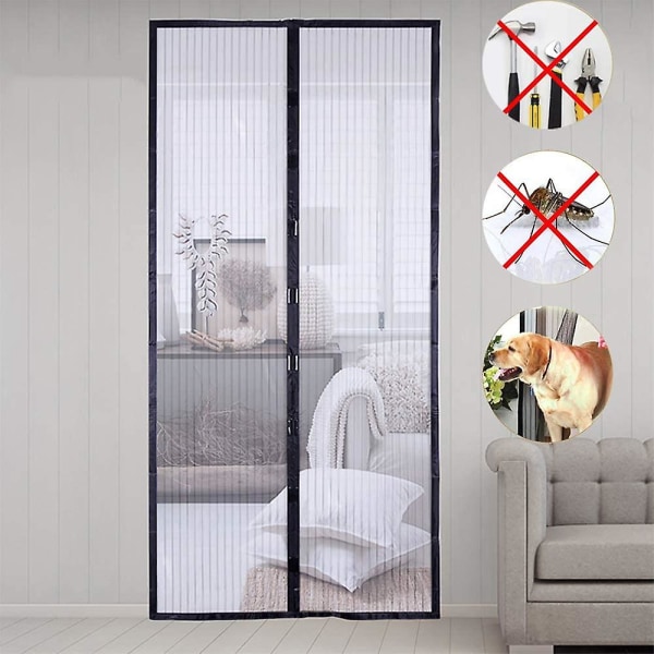 Magnetic Mosquito Net Door 100x210cm, Black Magnetic Mosquito Net Curtain Fly Magnet Easy To Install, Magnetic Curtain For Balcony Door, Cellar Door,