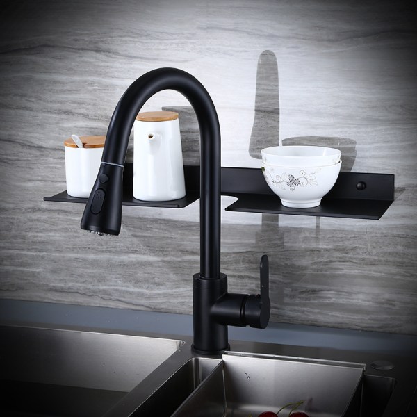 Køkkenarmatur - Vask vandhaner, varmt og koldt vand vask blandingsbatteri Udtrække håndvask vandhane med (sort)