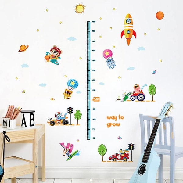 Søte Dyr Trafikkbiler Sol Stjerner Romrakett Vekst Høydediagram Avtagbare Veggklistremerker Dekaler, Barn Baby Soverom Barnehage DIY Dekorative Vegg Dek