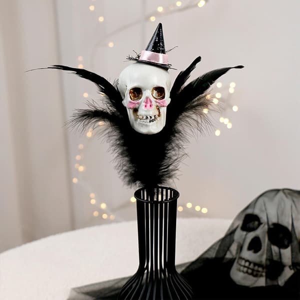 Halloween Decorations 2-Pack, White Feather Pumpkin Skeleton Flower Stems for Table Decorations and Party Arrangements