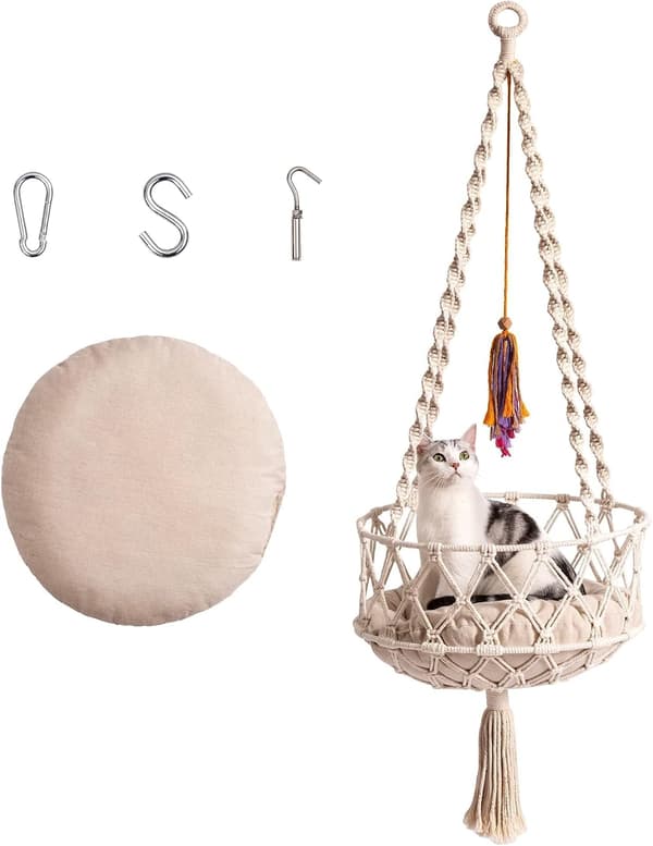 Hanging Cat Hammock, Space-Saving Window Bed with Cotton Mat for Indoor Cats