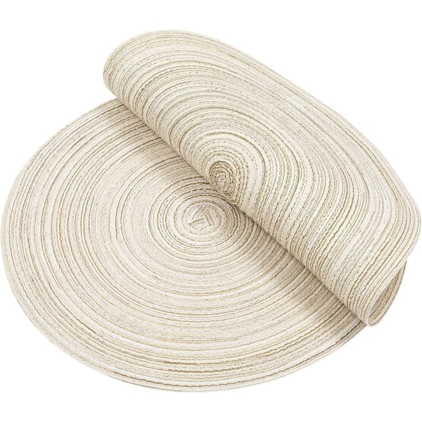 Runde Flettede Plassmatter Sett med 4 Vaskbare Bordplasser Cotton Polyester Plassmatter 36 cm Sirkel Bordmatter for Høytidsparty (Elfenben, 4)