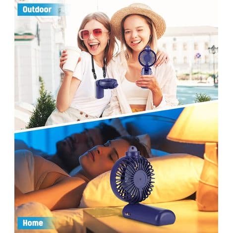 Portable fan with mist function, rechargeable, 5 speeds, 90° foldable, ideal for camping, home and office, purple