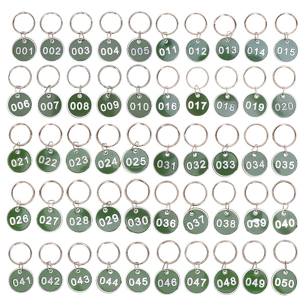 50 stk. Nøgleringe i Rustfrit Stål Nøglering Tags Nummererede Nøgle Tags Metal Nummer Nøgle Tags Nummer Nøglering Green M
